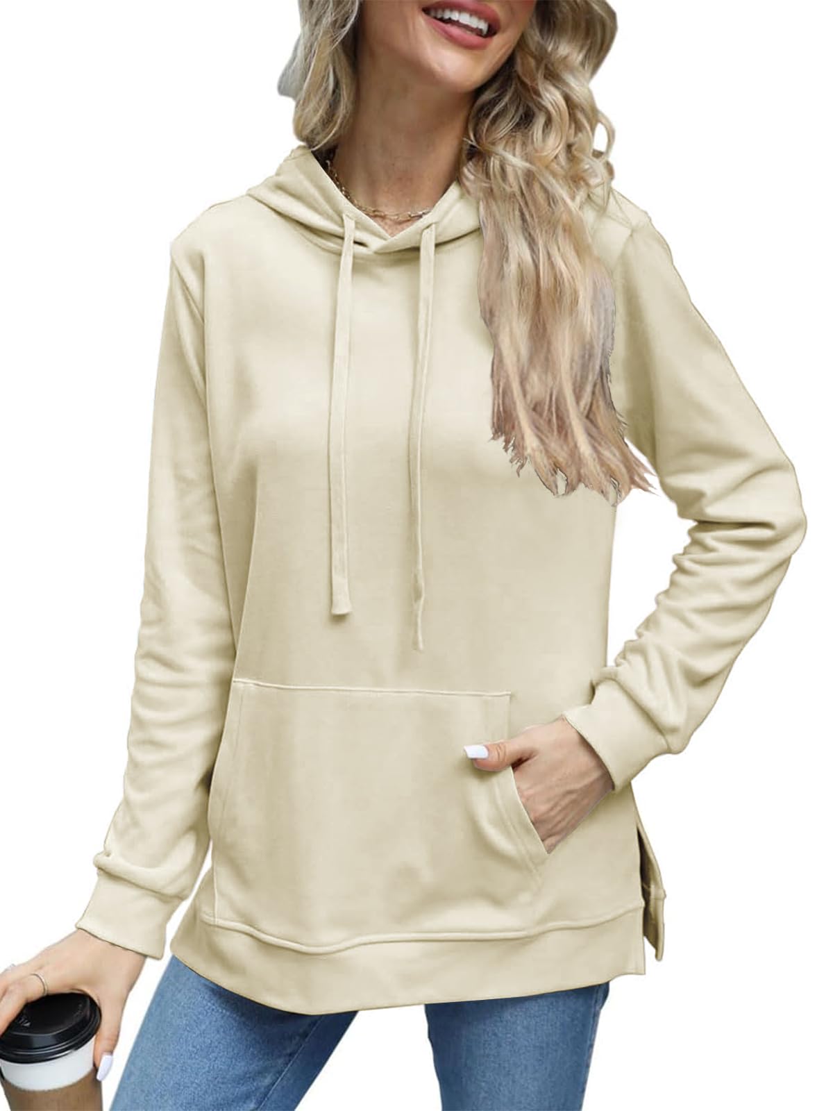 Cuptacc Sudaderas Mujer con Capucha Jersey Mujer con Bolsillo Sueter Manga Larga Invierno Otoño Moda Casual Color Sólido
