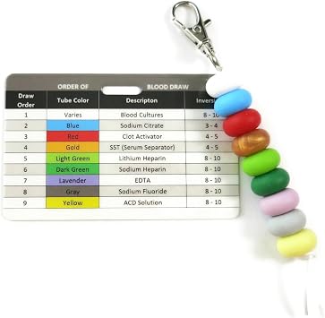 Order of Blood Draw Beads and Badge Card for Phlebotomy Essential Reference Tool for Phlebotomists