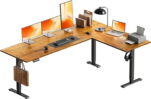 Miniatura 10 de OffiGo Escritorio eléctrico reversible en forma de L de 63 pulgadas, escritorio de pie de esquina ajustable en altura, mesa ergonómica de gran