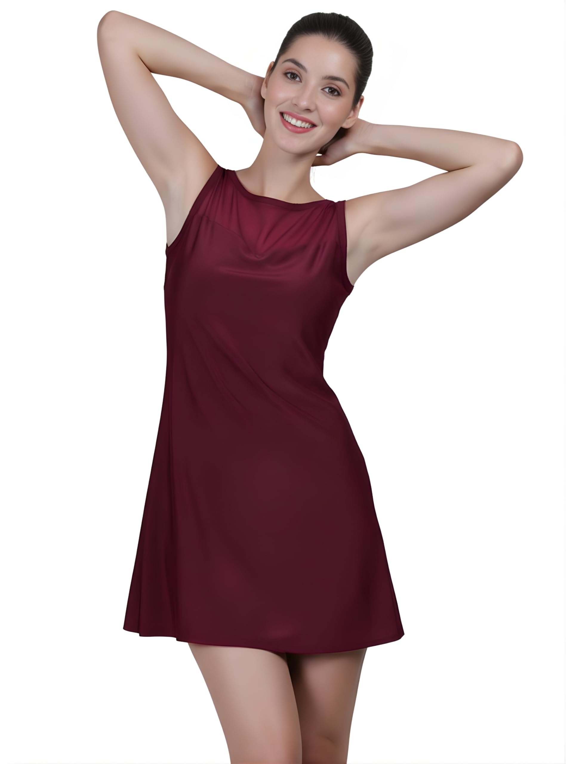 megaska Tummy Control One Piece Swimming Costume with Chest Pads Attached Inner Short Vintage Frock Style Swimsuit Swimwear for Women-picture-56