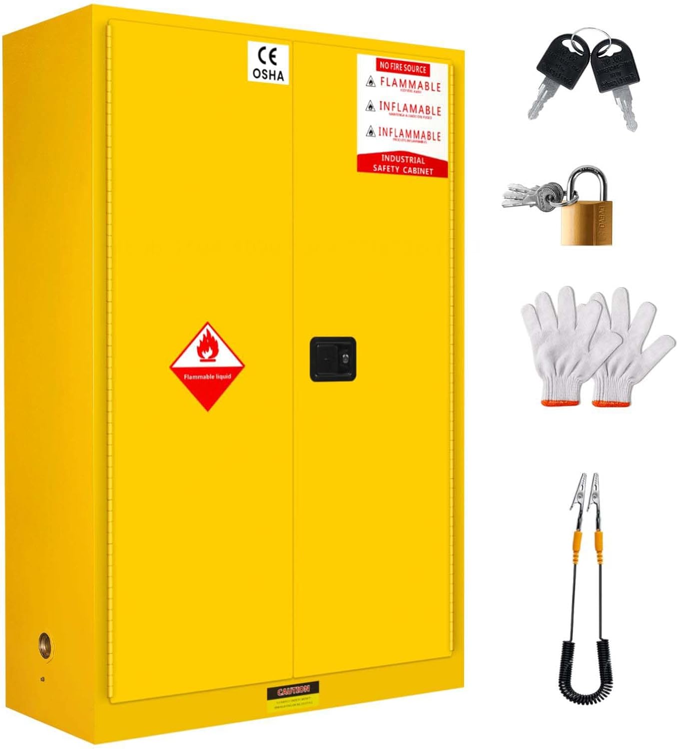70-Gallon Flammable Storage Cabinet, Galvanized Steel Safety Cabinet with Leak-Containment Base & Three-Point Locking System, Adjustable Shelf Safety Storage Cabinets for Industrial and Home Use