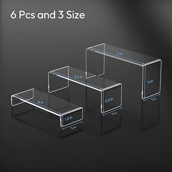 AITEE Clear Acrylic Display Risers: 2 Sets Tiered Display Stand for POP Figures Display, Jewelry Display Riser, Cupcakes Sweet Display Holder Stand, Retail Displays Bridge Showcase - 9x8.5x8