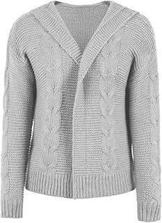 SHINROAD Women's cardigan jacket Long Sleeve Twist Sweater Coat Autumn Winter Solid Color Hooded Knitted Outerwear