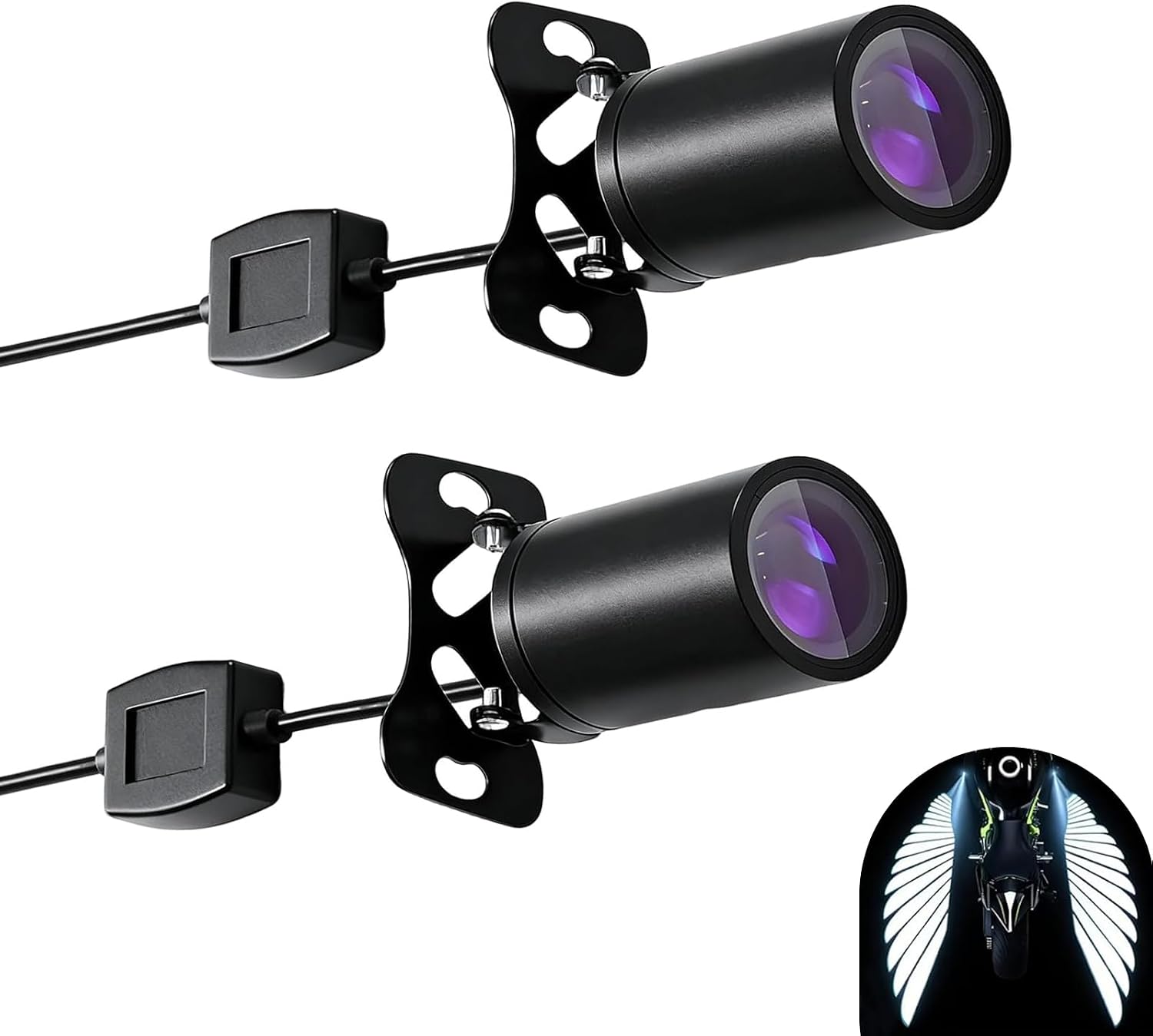 2 PCS Motorcycle Projector Lights, Underglow Projection Light with Angel Wing Shadow Logo, High-Definition Shadow Pattern, Universal for Motorbike Scooter Electric Bike (White)