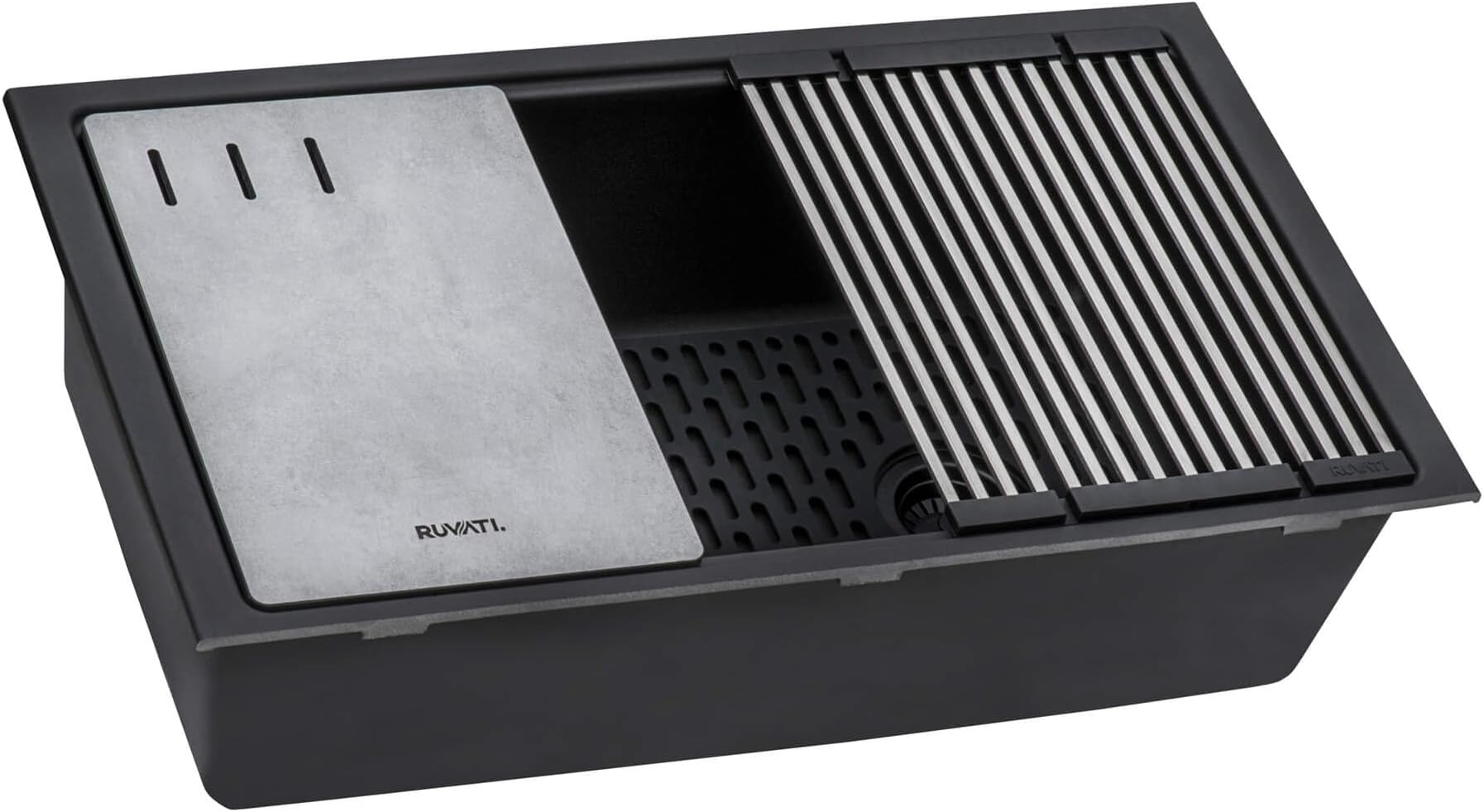 33-inch Undermount Workstation Granite Composite Quartz Kitchen Sink Matte Black - RVG2302BK