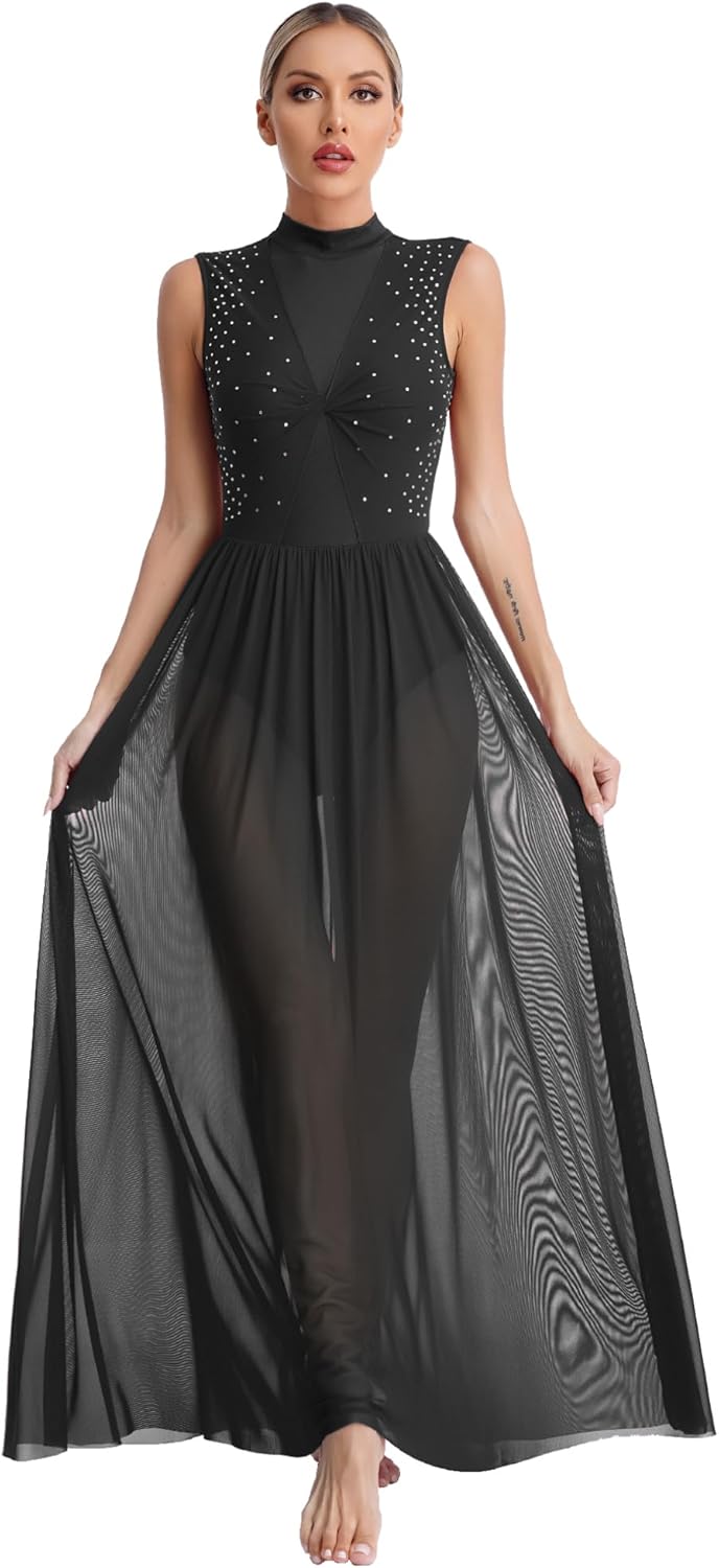 Hularka Women's Long Maxi Lyrical Dance Costume Twisted Overlay Modern Contemporary Ballet Dance Dress