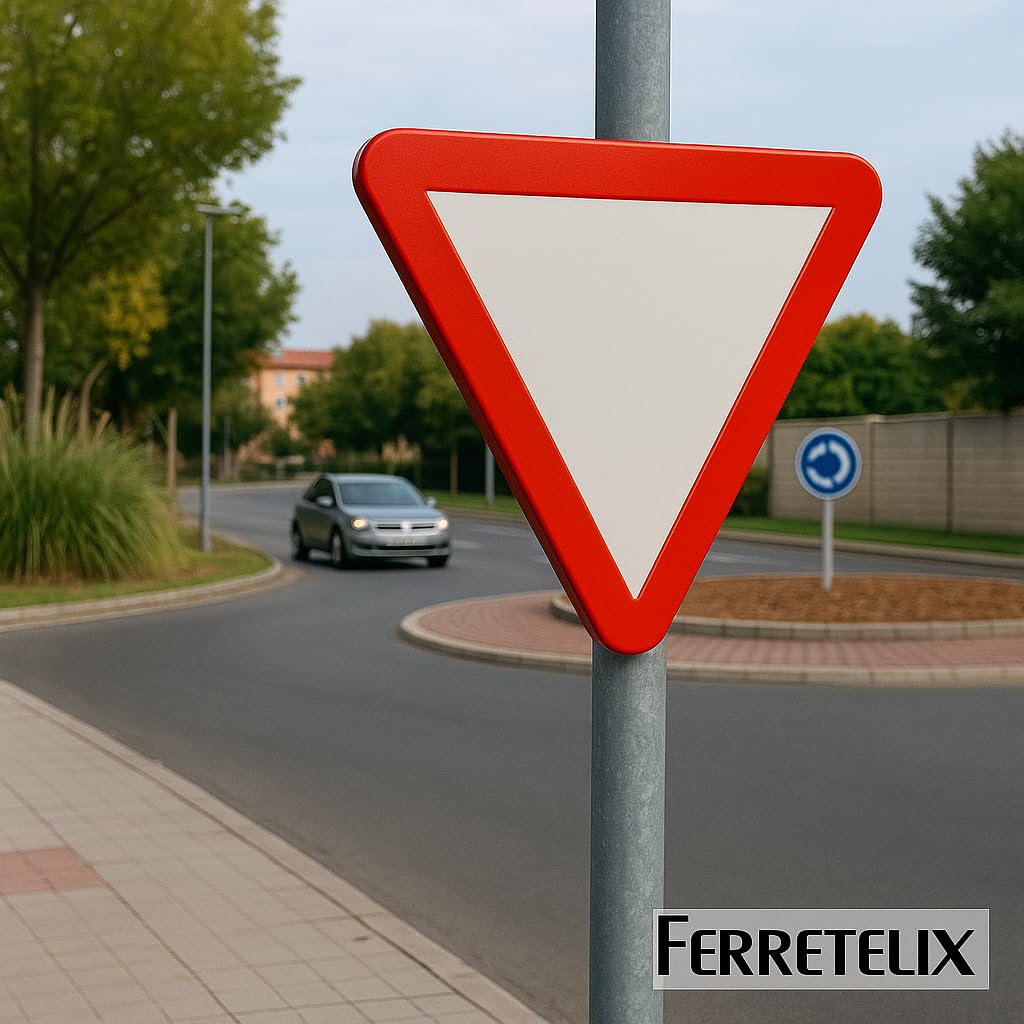 FERRETELIX® Señal Metálica Homologada MOPU R-1 | Ceda el Paso | 70 cm | Reflectante N1 | Señal de Tráfico Oficial para Vías Públicas y Privadas