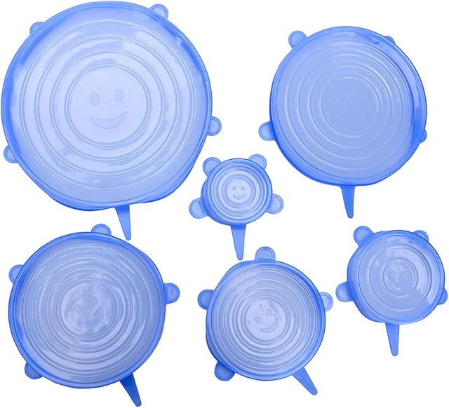 Jagowa 6PCS Can Covers Universal Silicone Tin Stretchable Can Lid Canned Food Covers For Pet Cats Dogs Food Can Cover (Blue)