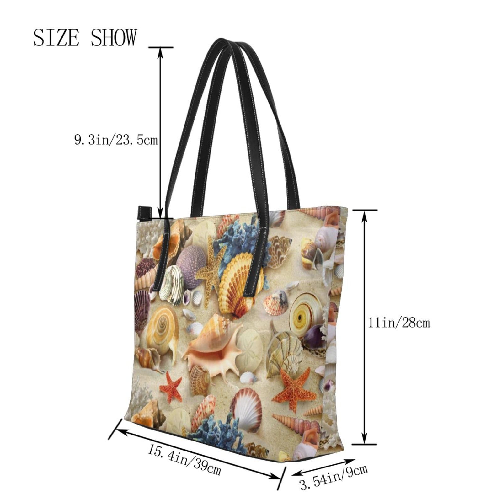 Patrón de conchas de playa,Bolso de mano de piel sintética, bolso tote de gran capacidad, bolso de hombro para mujer, ideal para el trabajo y los viajes.