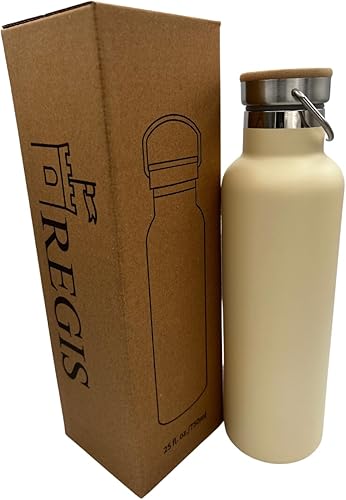 Regis Botella de agua deportiva aislada al vacío de acero inoxidable de 25 onzas con accesorios adicionales (marfil)