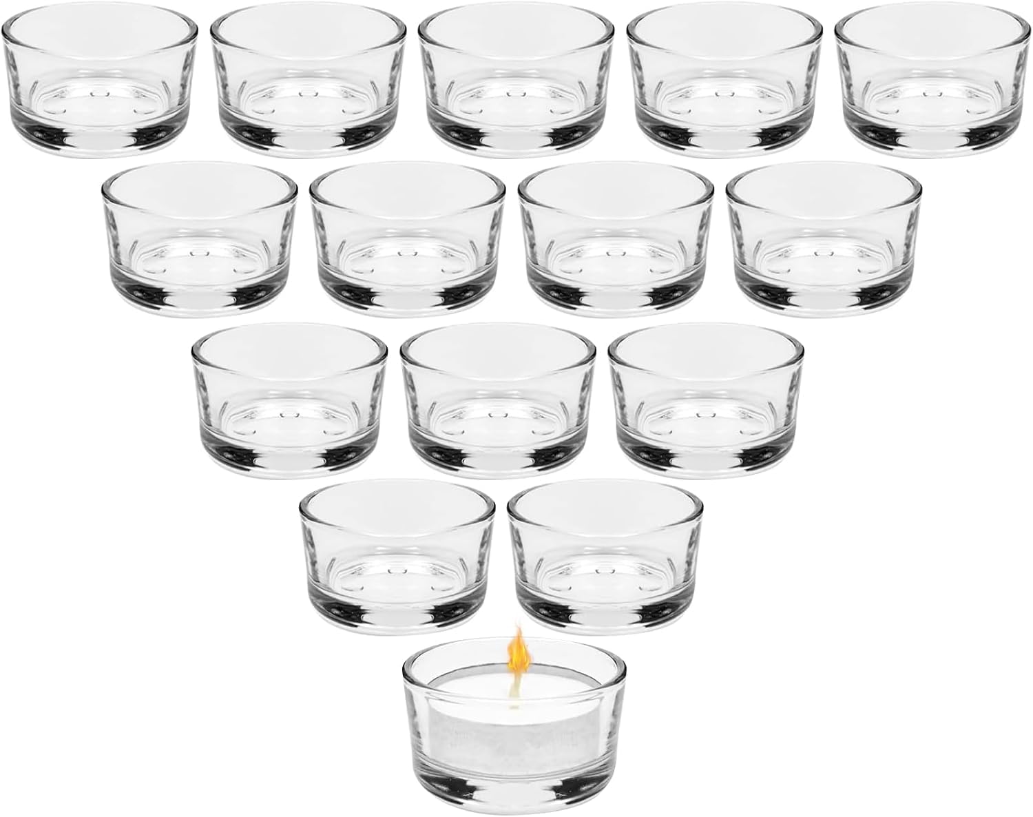 Zestaw 15 szklanek na świeczki typu tealight, średnica 4,5 cm, przezroczyste świeczniki na podgrzewacze, dekoracyjne, mini świeczniki szklane do dekoracji domu, na stół, na wesele, dekoracyjne słoiki