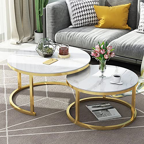 Table basse gigogne gain de place pour petit salon avec cadre doré effet marbre - 2