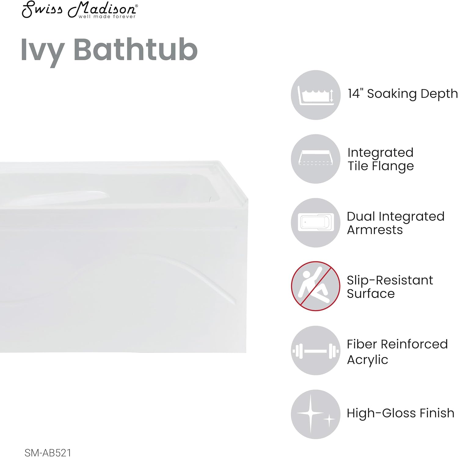 Dieppe 54'' x 30 Bathtub with Apron Right Hand Drain in White