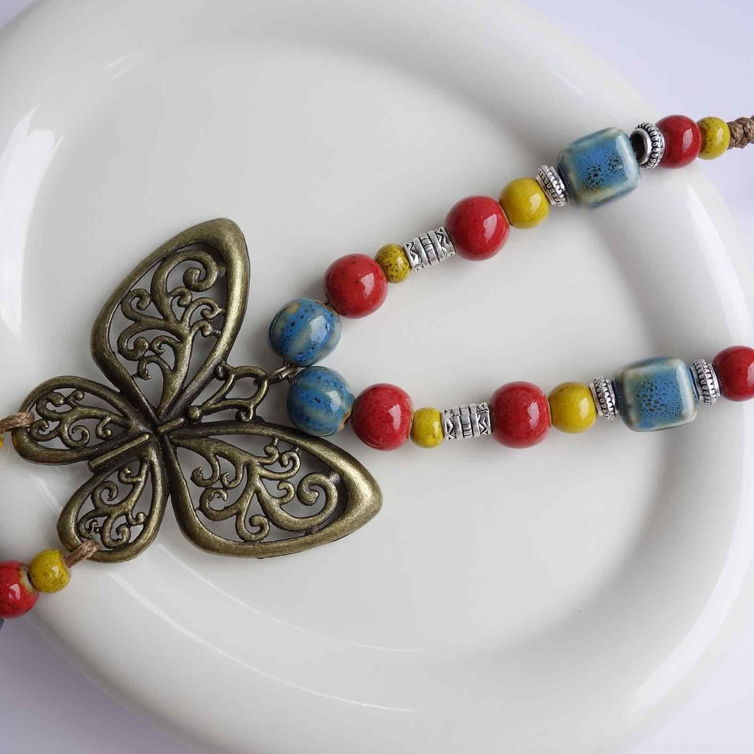 Boho Colorful Ceramic Bead Necklace for Women, Butterfly Pendant Necklace, Handmade Bohemian Statement Jewelry Gifts for Mom - Image 9