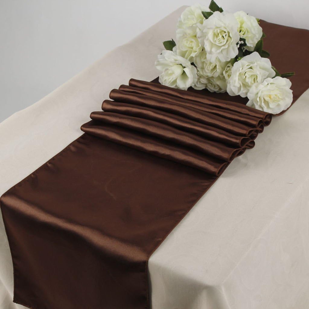 Elina Home 12-Inch-by-108-Inch Satin Table Runner, Chocolate (Pack of 10)