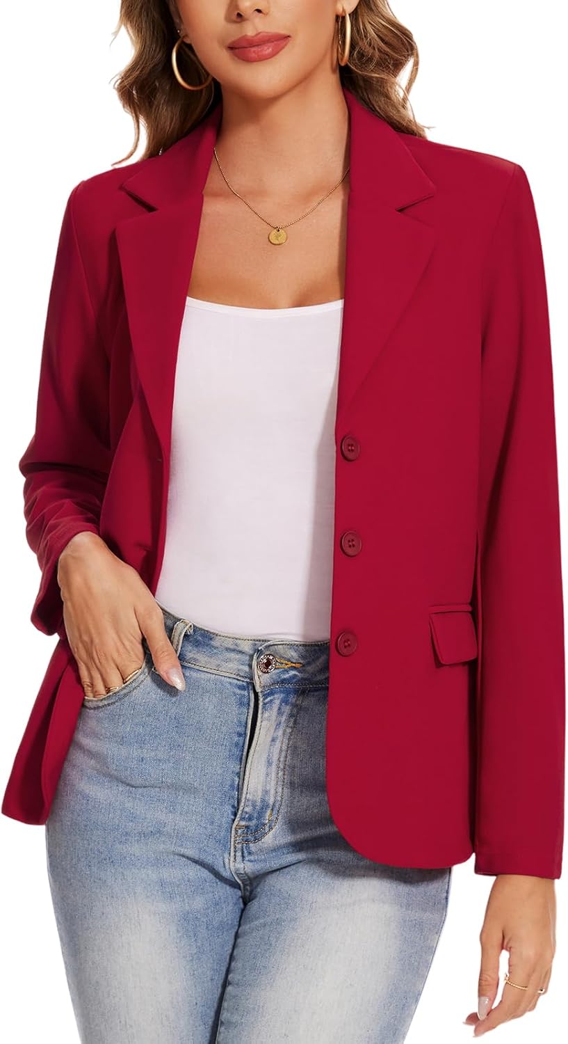 MINTLIMIT Blazers for Women Business Casual Blazer Jackets Dressy Work Professional Office Outfits Lapel Pockets (Red, Size 2XL)