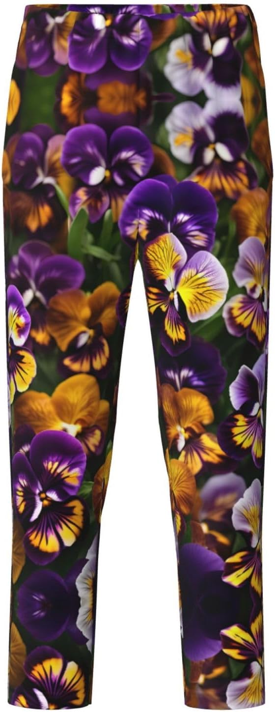 Pansy Perfection Print Fashion Pajama Bottoms,Cotton Pajamas,For Both Lounging At Home And Casual Outings