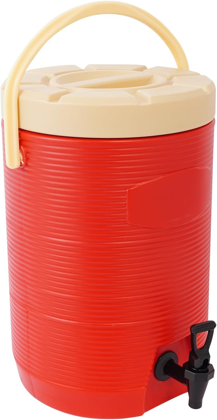 Stainless Steel Insulated Container with Faucet, 4.5GAL Insulated Food Cooler Carrier, Insulated Beverage Dispenser, 10x15in Insulation Drinking Warmer Dispenser (Red)