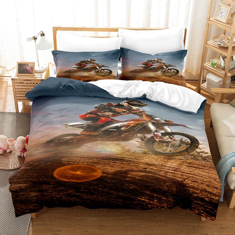 Linge de lit moto marron 140x190 idéal pour relooker une chambre d'enfant passionné de cross