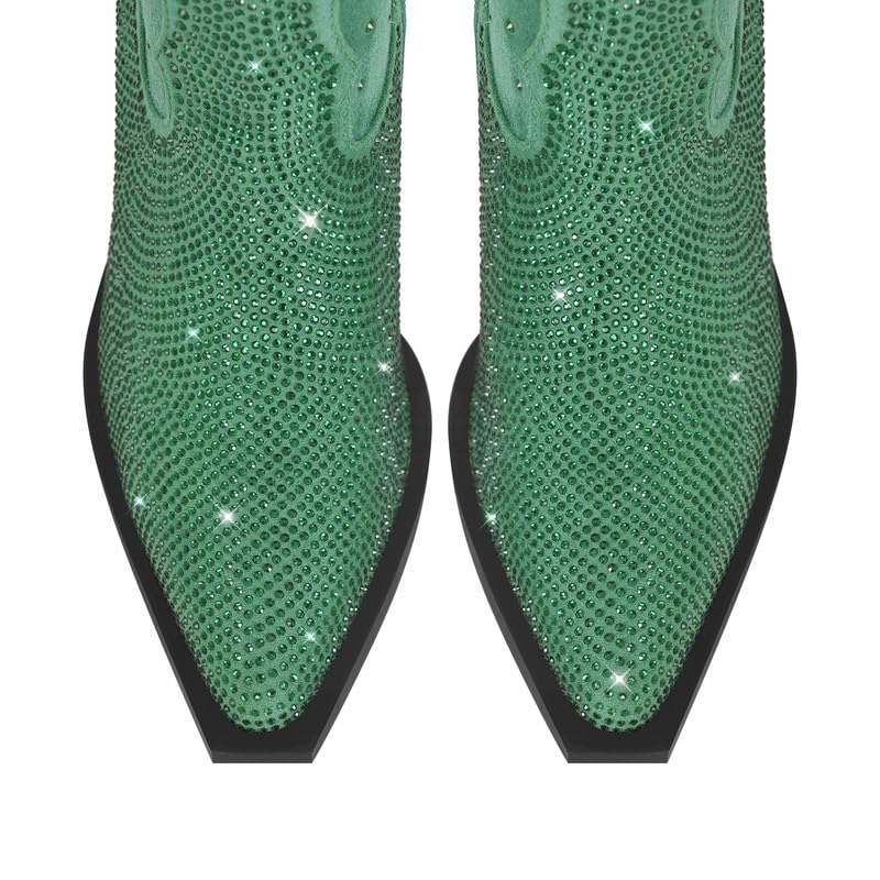 LISHAN Women's Bling bling Heel Knee High Boots Rhinestone Chunky Block Heel Pull on Shoes4