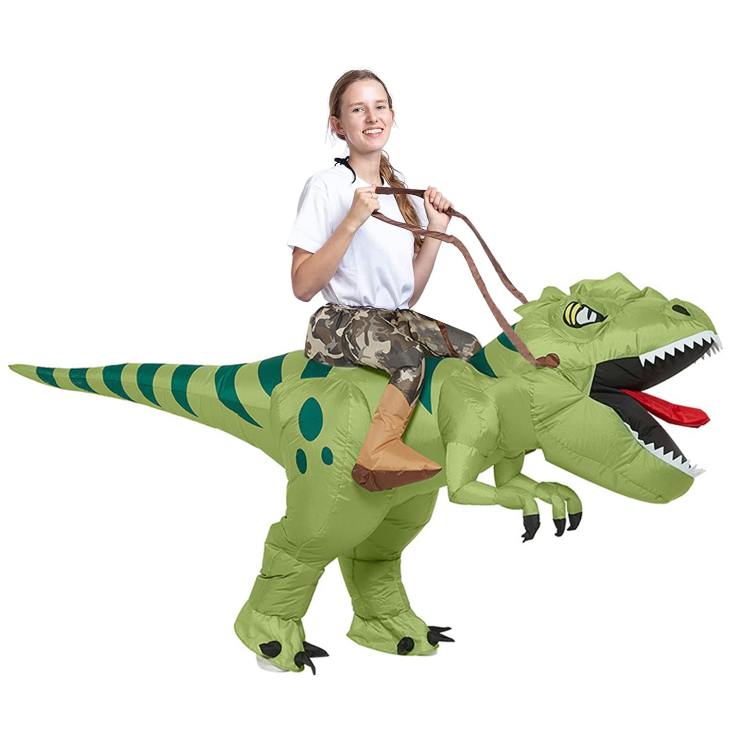 Costume de dinosaure Costume Gonflable Dino à Cheval sur Un Jouet Gonflable de Dinosaure pour Fêtes Halloween Anniversaires Cosplay POELOFIRMX QTICDONAIWADS Unisexe (Erwachsene)