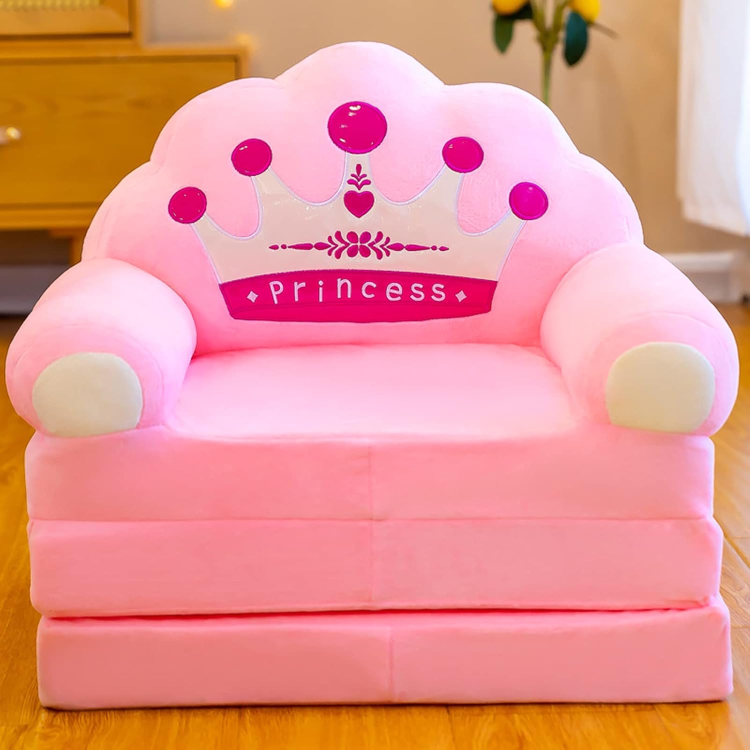 Childrens Sofa Bed, Mini Open Sofa Chair, For Children, Chair, Baby Chair, Toddler, Sitting Practice, Backrest Cushion, Cute, Fluffy, Foldable, For One Person Pink, Baby Shower, Hinamatsuri Gift, J