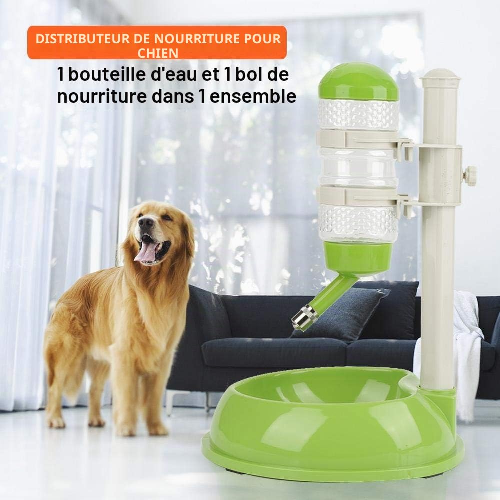 Fdit Bol De Bouteille d'eau pour Chien Alimentant Automatiquement Le Distributeur Réglable De Hauteur d'eau pour Le Chat De Chien(Vert)