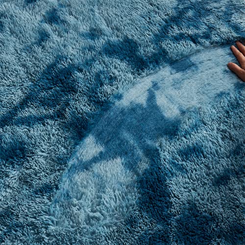 Arbosofe Fluffy Soft Area Rugs For Bedroom Living Room, Tie Dyed Blue Shaggy Rugs 5 X 7 Feet, Carpet For Kids Room, Throw Rug For Nursery Room, Fuzzy Plush Rug For Dorm, Cute Room Decor For Baby #TOP5