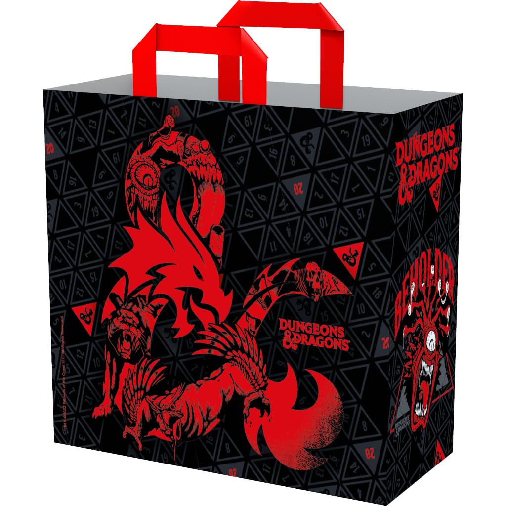 Konix Dungeons & Dragons Shopping Bag 40 x 45 x 20 cm - Recycled Material - Monsters Motif - Black and Red