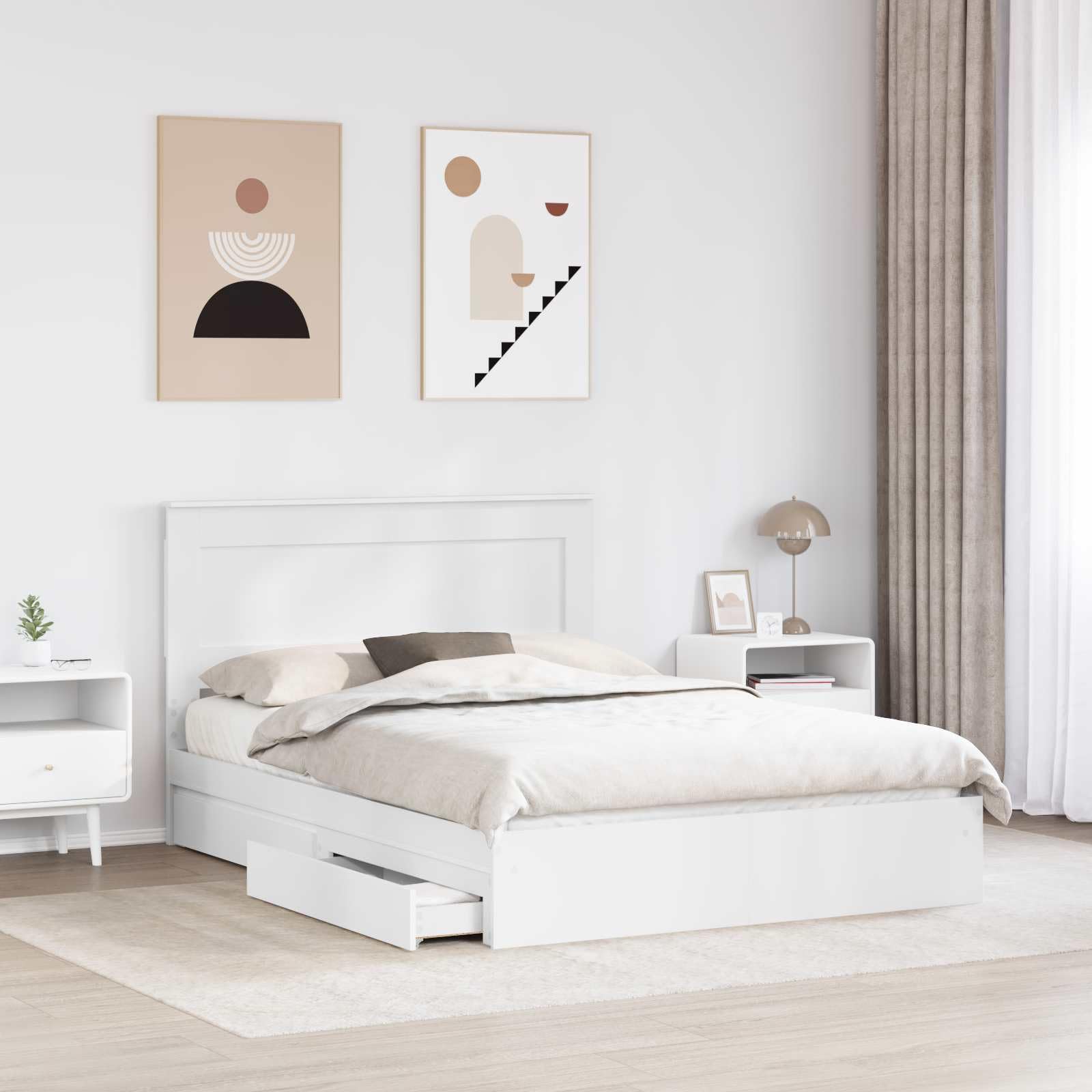 Xhnifnbn Stauraumbett 140x190 cm Weiß, Holzwerkstoff, mit Kopfteil, Lattenrost, Schublade, 200 kg, Schlaf- & Gästezimmer