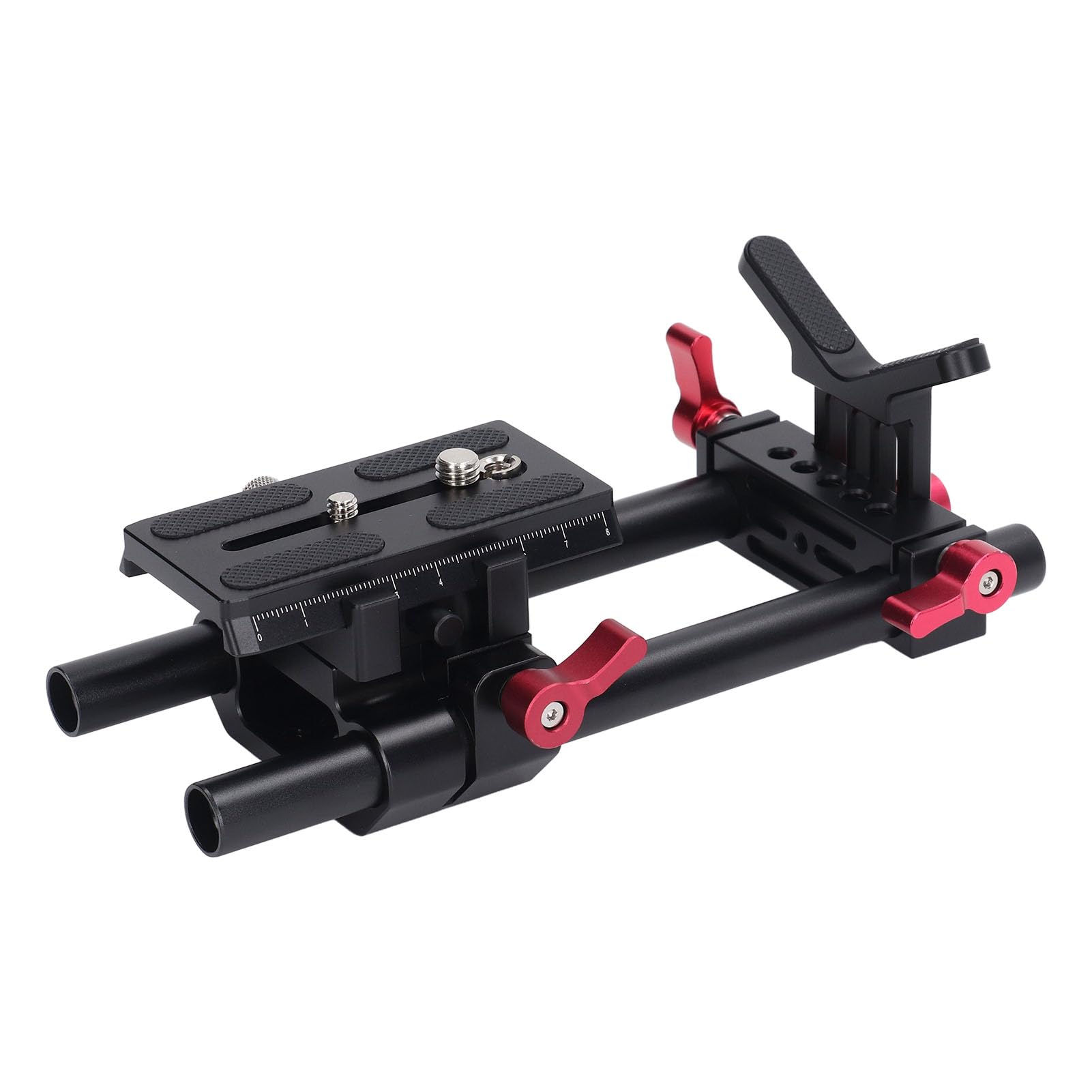 Supporto per Treppiede a Sgancio Rapido per Fotocamere DSLR, Kit di Accessori per Riprese Cinematografiche Vlog con Supporto per Obiettivo Regolabile e a Doppia Asta,