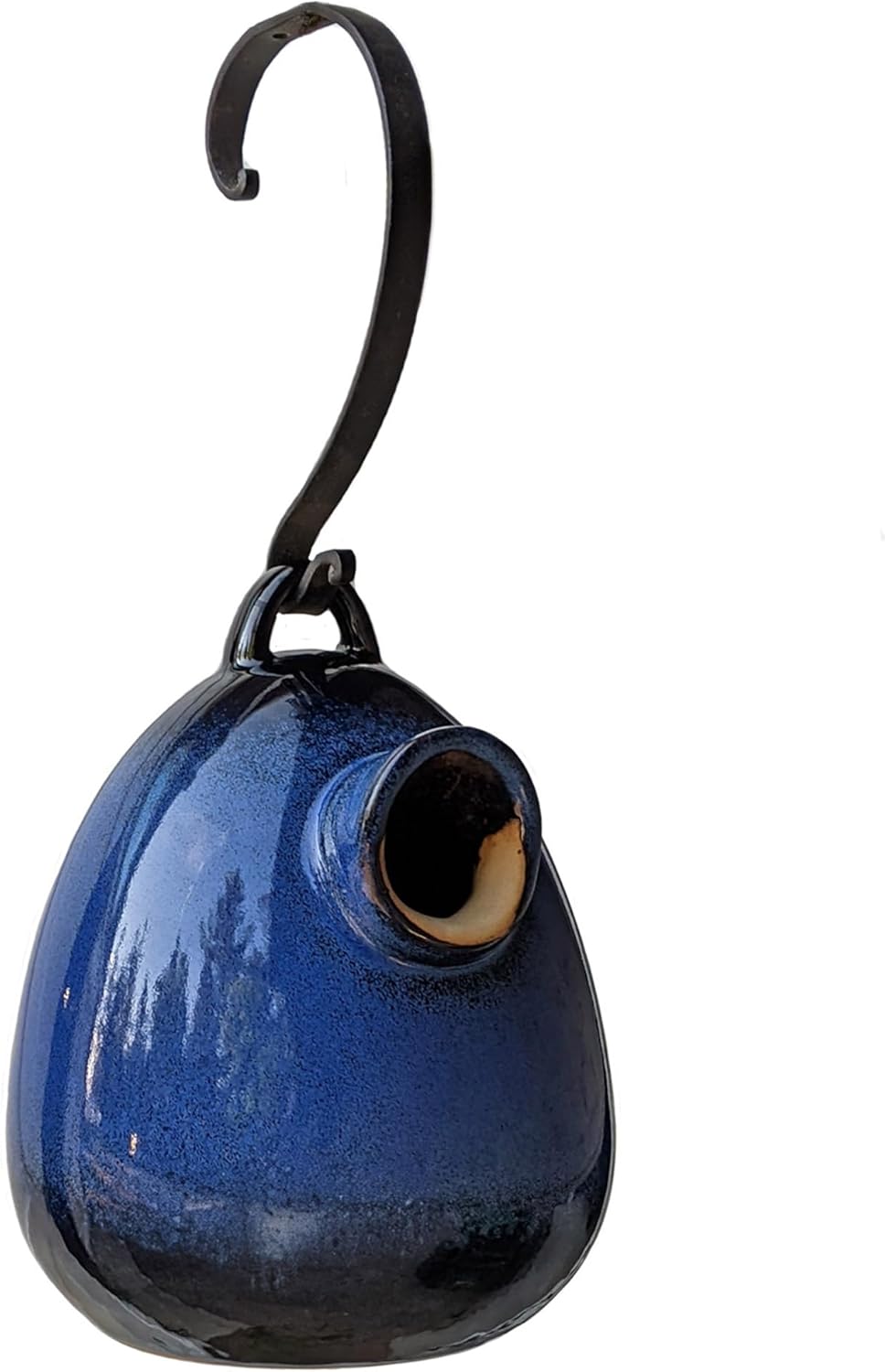 Byer of Maine Egg Bird Home for Small Songbirds, Cobalt Blue, High Fired Porcelain Stoneware, Ceramic Bird House, Glaze Finish, with Forged Steel Hook
