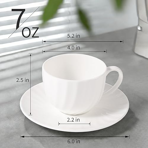 Miniatura 2 de Juego de 2 tazas de capuchino de porcelana fina con patrón en espiral de 7 onzas, cerámica ligera, tazas de café artístico con platillos, para Juego