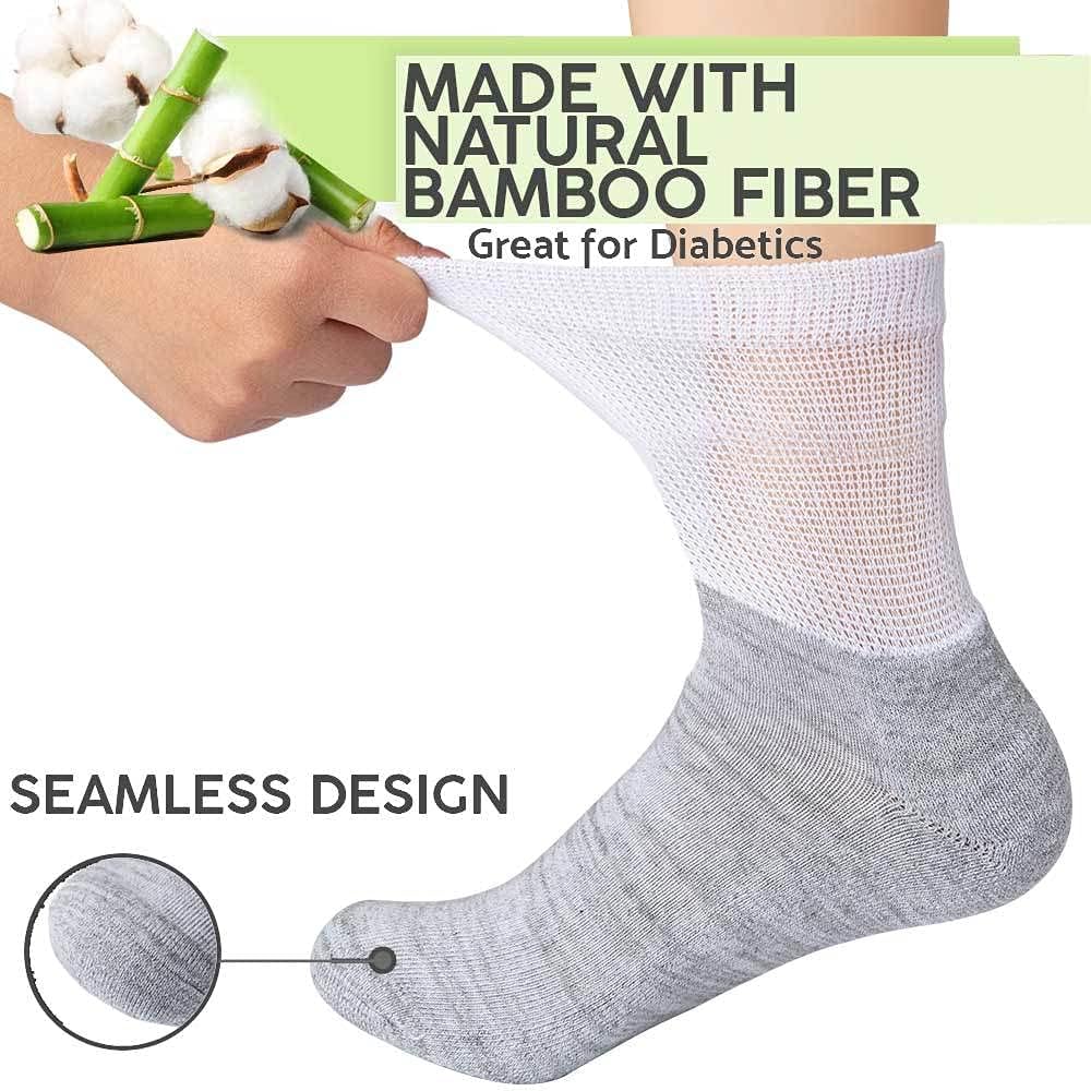 Diabetic Socks for Men - Extra Wide Socks for Swollen Feet in Bamboo Loose Socks for Circulation - 4 Pack Diabetic Socks Women for Edema Neuropathy Crew Socks - Womens Mens Diabetic Socks Black White : Health & Household