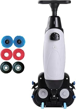 Commercial Floor Scrubber Machine, Mini Floor Machine,17 Cleaning Width, Large capacity sewage tank 1.7-usgal, Speed 0-350RPMDeep,Rotary Double Brushes forRestaurants, CanteensWhite-6Piece Set