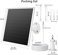 Vista 7 de 6W Solar Panel Charger for Outdoor Security Cameras. Micro USB/USB - C/DC (35 * 135) Fits Eufy/Wyze/Ring Camera, 9.8ft Cable,Waterproof