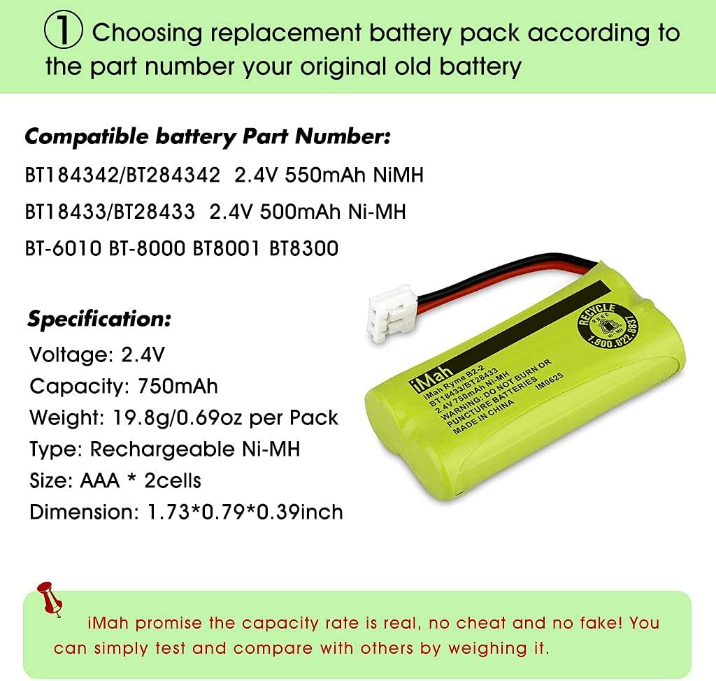 Get Popular Offer iMah BT18433/BT28433 2.4V 750mAh Ni-MH Battery Pack Compatible with AT&T VTech Cordless Phone CS6219 CS6229 DS6301 DS6151 DS6101 BT18433 BT184342 BT284342 BT-1011 BT-1018 BT-1022 BT-1031, 6-Pack