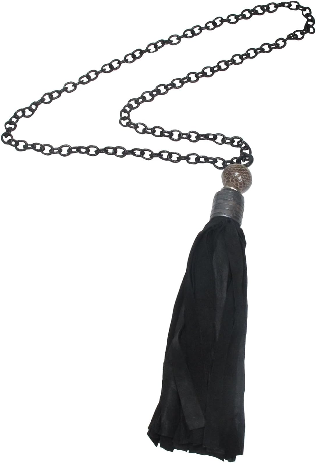 Black Leather Tassel with Matching Color Chain Necklace (Stock Clearance)