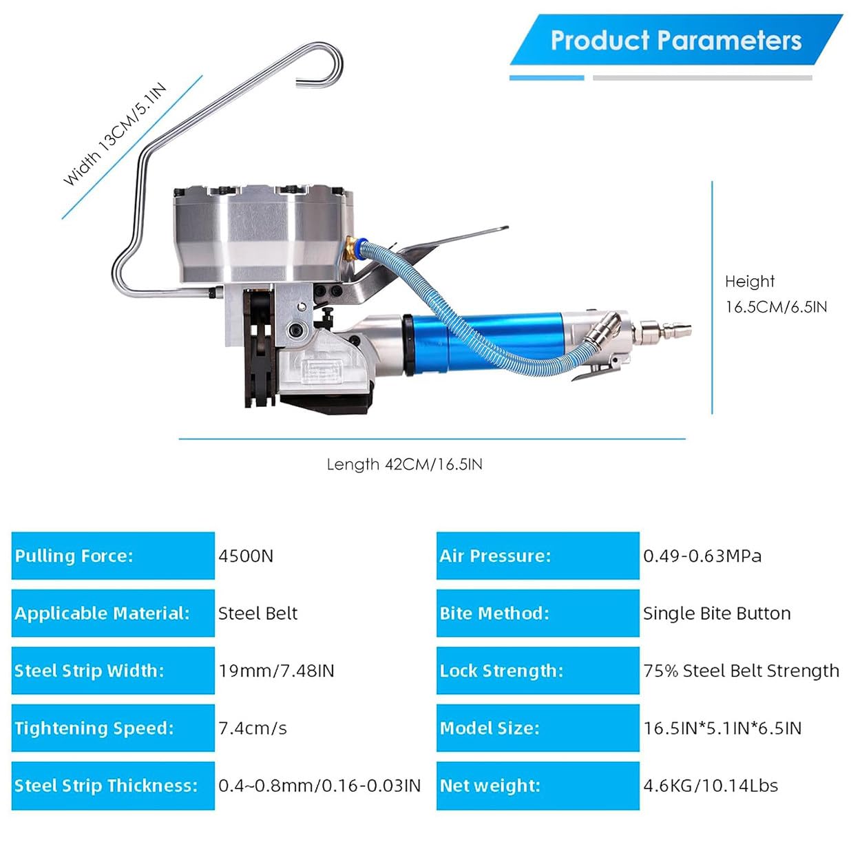 Pneumatische Stahl-Umreifungsmaschine mit Spanner und Cutter für schwere Metallumreifung in Industrieverpackung