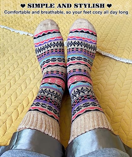 Image of IIG 5 Pairs Women's Vintage Style Thick Wool Warm Winter Crew Socks