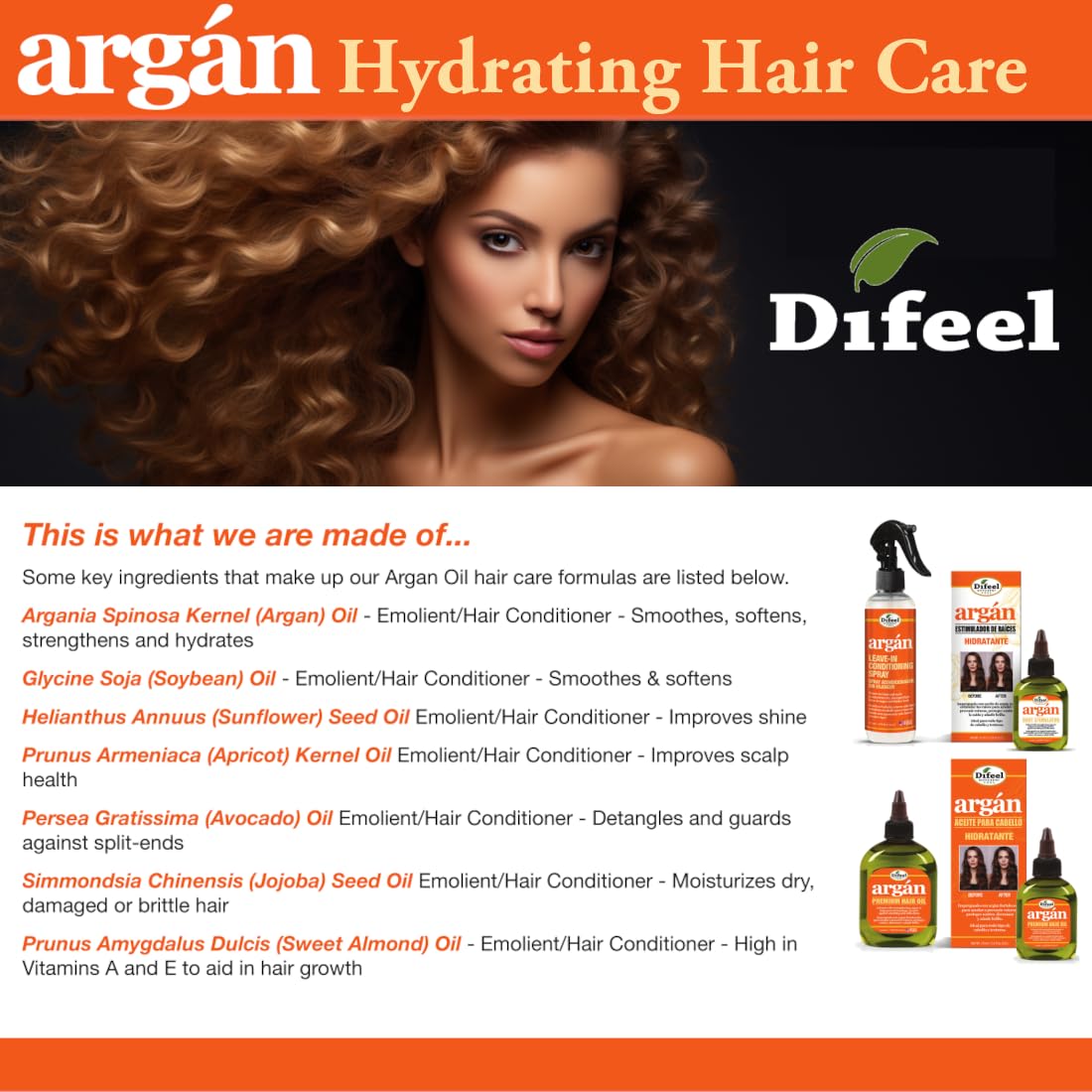 Difeel Shampoo idratante di argan, 350 ml, shampoo all'olio di argan, shampoo per capelli naturale senza solfati