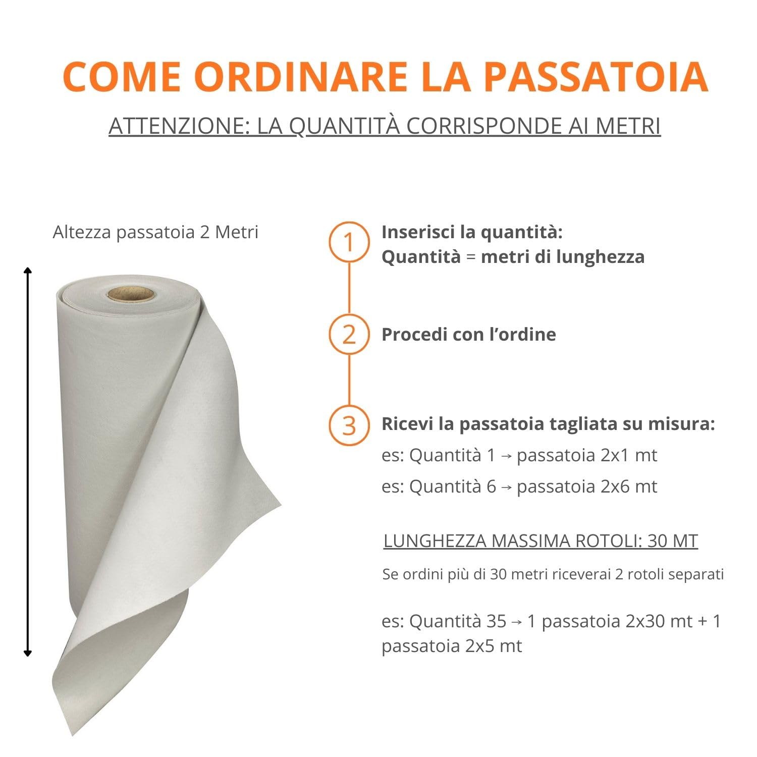 OLIVO.shop | PASSATOIA tappeto nuziale matrimonio cerimonia eventi chiesa wedding, Passatoia per eventi, Tappeto allestimenti per feste 4 colori, su misura H 2 mt ROPAS (BIANCO)