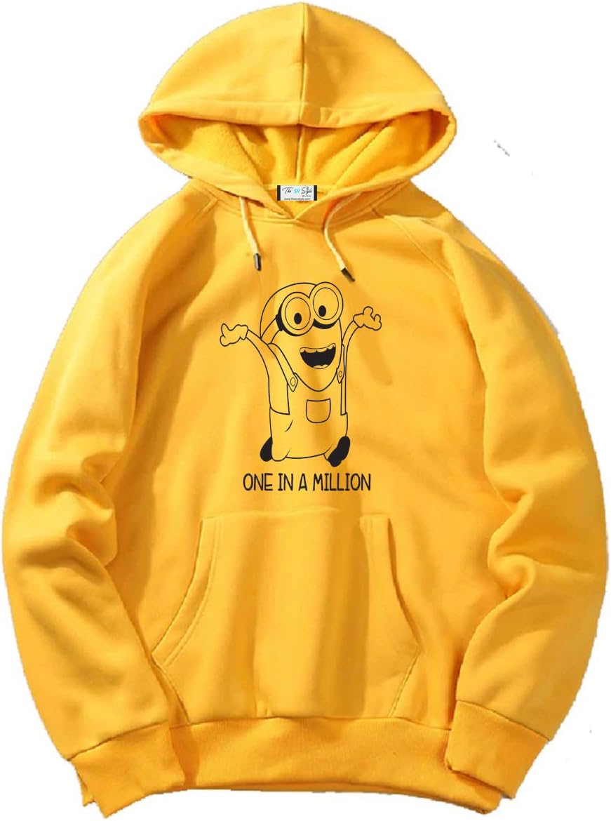 The SV StyleUnisex Yellow Hoodie with Black Print: ONE in A Million/Printed Yellow Hoodie/Graphic Printed Hoodie/Hoodie for Men & Women/Warm Hoodie/Unisex Hoodie