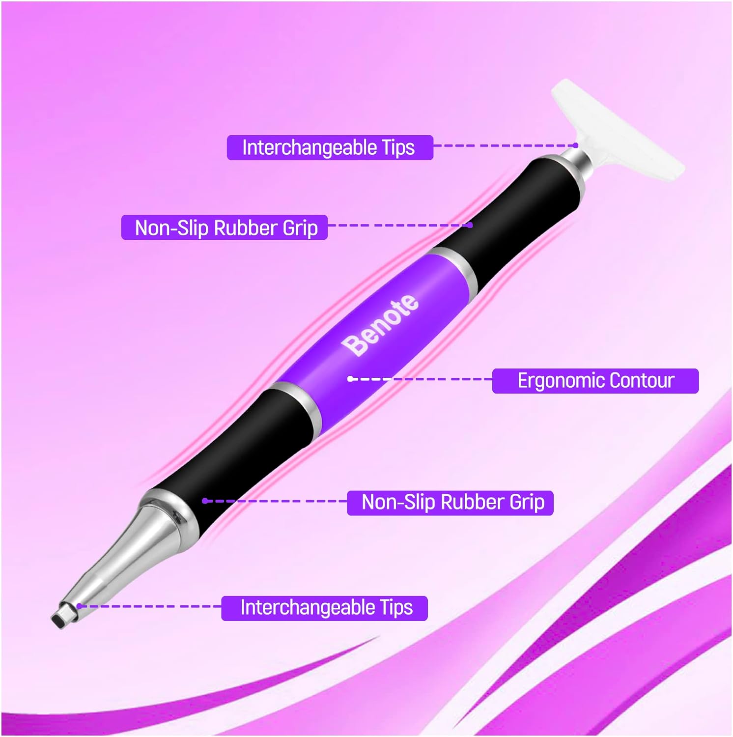 benote Ergonomic Diamond Art Painting Pen, Upgrade Dual Rubber Metal Screw In Tip Round And Square Drill Pen for DIY Craft 5D Diamond Paint - B10 Purple