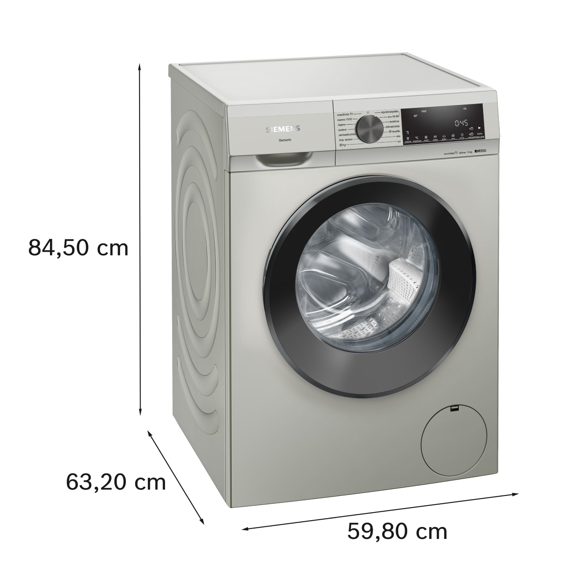 Siemens - Lavadora de carga frontal, 10 kg, iQ500, 1400 r.p.m, smartfinish, antiManchas, Acero antihuellas, WG54G2ZPES