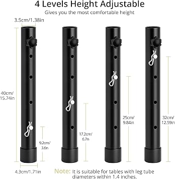 Anbte 4pcs Folding Table Leg Extenders, 4 Levels Adjustable Height Rise Up To 13 in, Heavy Duty Steel Table Risers for Straight And Bent Legs, Reduces Stooped Work, Black
