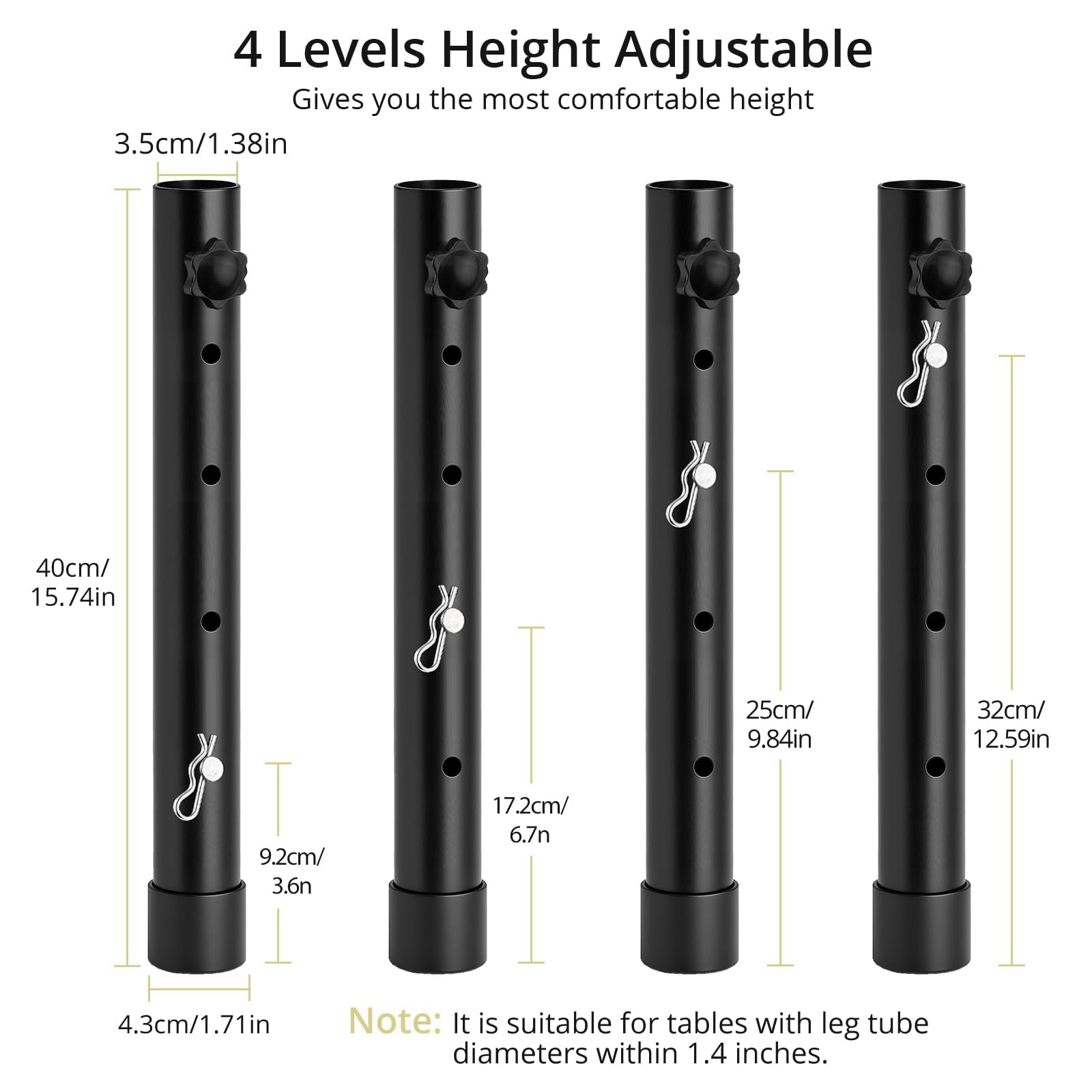 Anbte 4pcs Klappbare Tischbeinverlängerung mit 4 Höhenverstellbar, Schwarz