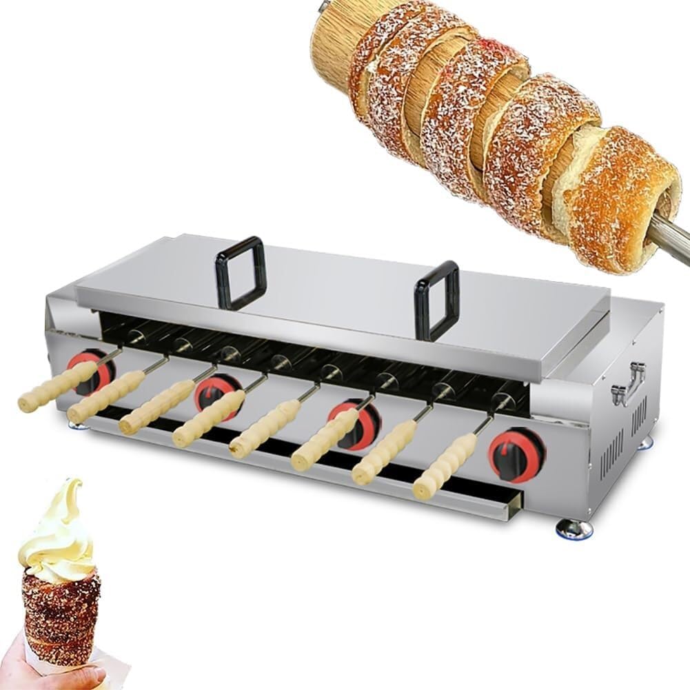 Commercial Electric Chimney Cake Oven with 8 Pcs Roller, Hungarian Cake Pop Roller Machine, 6000W Ice Cream Cone Grill Maker, Chimney Bread Roll Grill Maker