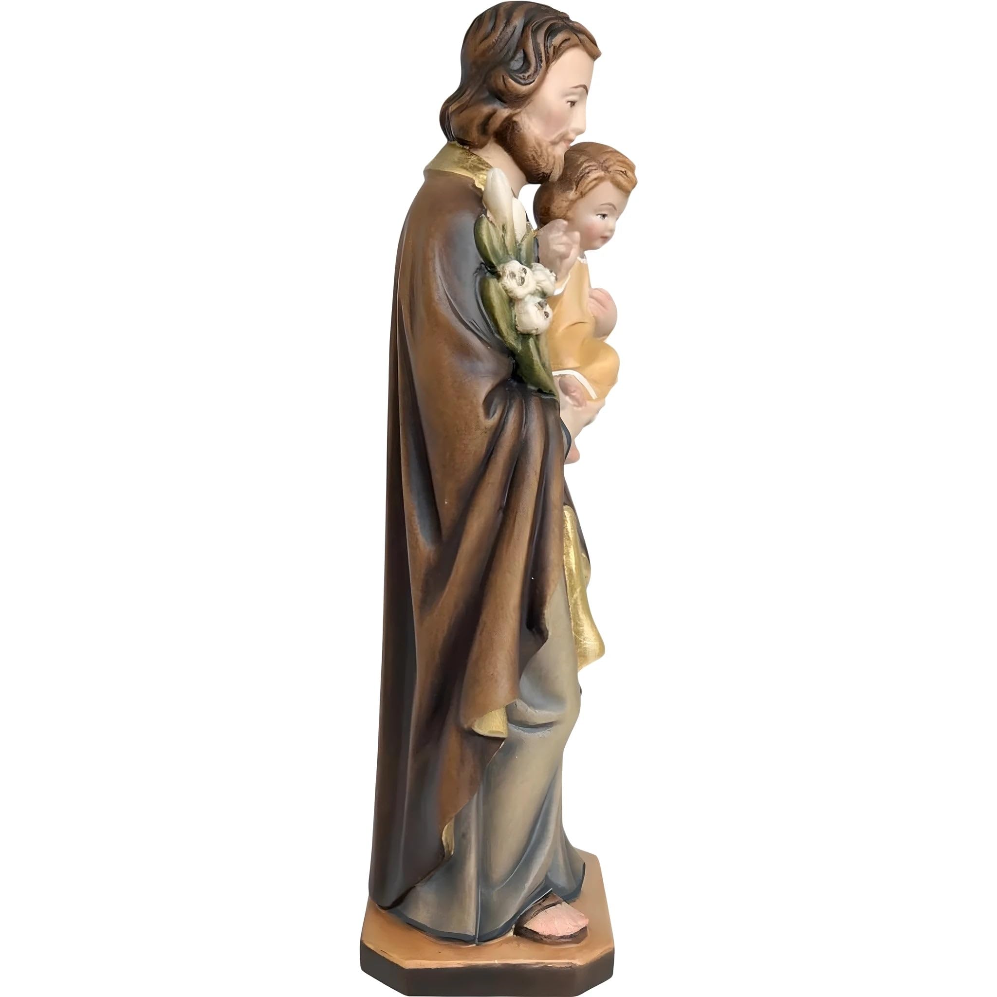 Heiliger Josef mit Jesuskind und Lilie aus Holz 12 cm | Naturholz in Gröden | Krippenfigur