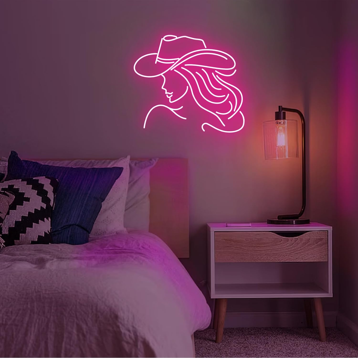 Cowgirl Neon Sign 18 inches Led Cowgirl Hat Led Light Up Signs Western Cowboy Wall Art Decor for Cow Girl Room Beauty Spa Home Bar Party Decorations